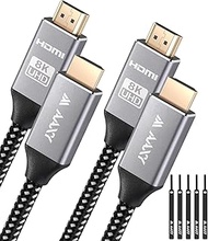 8K HDMI Cable 2 Pack, Ultra High Speed 48Gbps 8K HDMI 2.1 Cable 8FT/2.4M, Supports 8K@60Hz 4K@120Hz, HDR10 eARC HDCP 2.2 &amp; 2.3 3D, Compatible with Roku TV/ PS5/ HDTV/Blu-ray/Xbox Series X