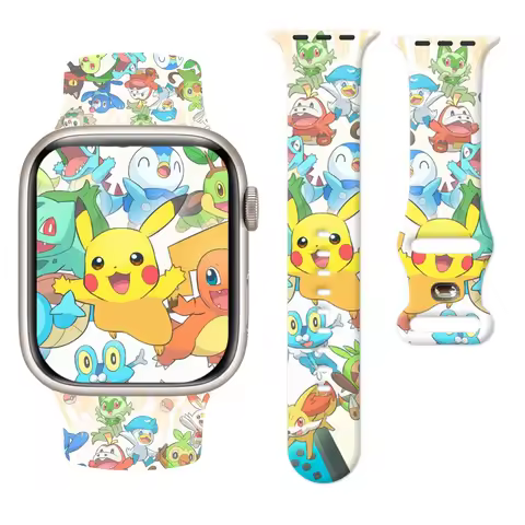 MINISO Pikachu for Apple for Apple Watch 11 10 9 8 7 Silicone Band Replacable Bracelet for iWatch 46