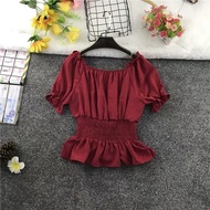 2021 korean style ladies chiffon blouse puff blouse baju wanita lengan pendek