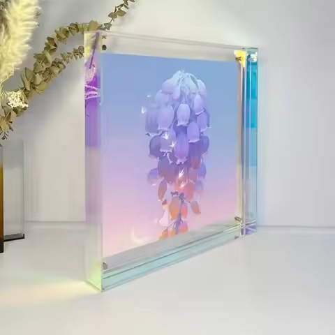 25x25/35x35cm Iridescent Square Photo Frame Modern Acrylic Display Frame Vibrant Pink Green Edge for