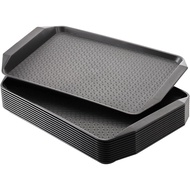 Cedilis 12 Pack Plastic Fast Food Trays for Eating, 17IN x 11.7IN Black Restaurant Serving Trays wit