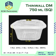 THINWALL DM / FOOD CONTAINER / PLASTIC LUNCH BOX 750ML SQUARE (SQ)