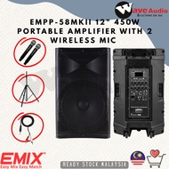 EMPP-58MKII 12" 450W Portable Amplifier with 2 Wireless Mic (Included Speaker Stand and Laptop Cable