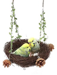 1只天然松球藤巢,適用於鸚鵡掛式編織巢穴育嬰箱,鳥巢保暖器適用於室內或鳥籠