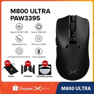 Delux M800 Ultra PAW3395 Bluetooth Gaming Mouse DPI MAX 26000 RGB Wireless Mouse Gaming Rechargeable