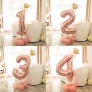 15PCS rose gold foil number balloon column gold crown digit 0-9 balloons birthday party decor