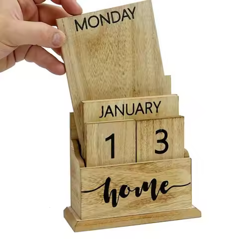Durable Aesthetic Wooden Perpetual Calendar Cactus Manual Desk Calendar Ornament Reusable Pineapple 