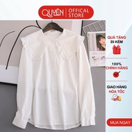 Quyen Fashion AA550 office shirt with large lotus collar and ruffles, white, ladylike style