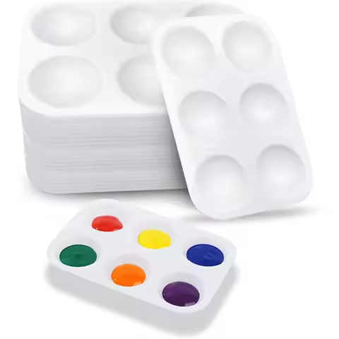 White Plastic Watercolor Palette, 6 Well Rectangular Paint Palettes, Paint Tray Palettes, Paint Tray