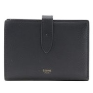 二手CELINE中型帶子錢包，義大利製造，黑色小牛皮雙折錢包，附按扣。