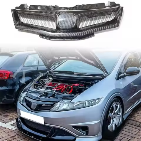 For Honda Civic FN FK FN2 TYPE R 2006 2007 - 2012 Carbon Fiber & Glass Fiber (Unpaited) Front Grille