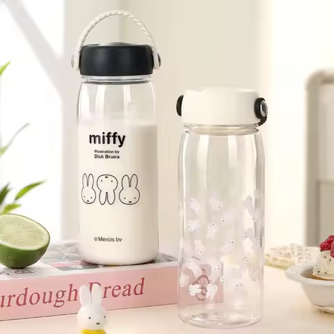 Kawaii Miffy Rabbit Plastic Water Cup Cute Cartoon Outdoor Portable Cold Water Juice Cup Student Por