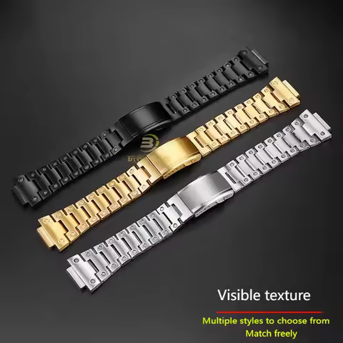16mm Silver Gold Stainless Steel Strap For Casio GBM-2100 GM2100 GM 2100 GM-2100 Metal Stainless Ste
