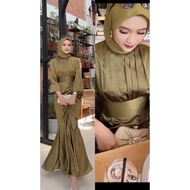 Bridesmaid dress kondangan muslim terbaru / Gamis serut satin wanita casual hangout ootd lebaran fas