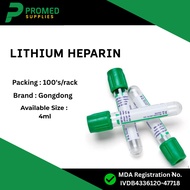 VACUUM BLOOD COLLECTION TUBE LITHIUM HEPARIN, GREEEN CAP