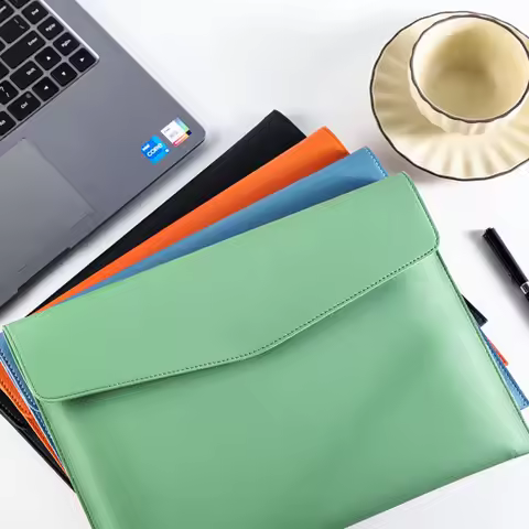 1spc A4 leather file bag custom file bag data bag waterproof business office button thickened storag