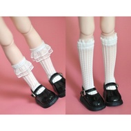 ถุงเท้ายาวลายลูกไม้สำหรับตุ๊กตาบลายธ์ถุงเท้าสีขาวน่ารักสำหรับตุ๊กตา Blythe Barbie Licca Azone OB24 1/6ตุ๊กตาอุปกรณ์ของขวัญสำหรับเด็ก