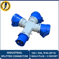 Industrial Splitter 16A ~ 32A, 3P (2P+E) 1 Male + 3 Connector, CEE IP44