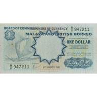 Uang Kuno Negara Malaya British Borneo 1 Dollar Tahun 1959 Kondisi