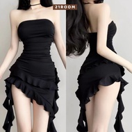 Women's Fashion Sexy Tassel Strapless Bodycon Dress D79