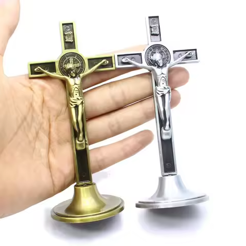 1Pc Cross Crucifix Stand Christ Catholic Jesus Statue Figurine Religious Prayer Church Decoration Ca