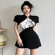 【cheongsam】Amyway新中式国风墨竹改良旗袍吊带连衣裙+立领短袖罩衫两件套夏20241011