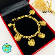 🔥Gelang Tangan Love Gantung Cop 916 Persis ori Bracelet Emas Korea & emas Bangkok Murah (Amani Jewel