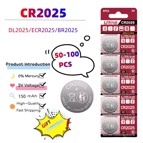 50-100PCS CR2025 Battery CR 2025 3V Lithium Battery DL2025 BR2025 KCR2025 For Car Remote Control Wat