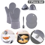 7Pcsset Microwave Glove Non-Slip Oven Gloves Mitts Placemat Kitchen Potholder Mat for Bbq Silicone Gloves Oven Mitt Baking Tool