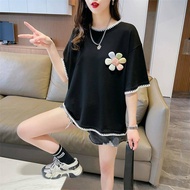 Plus Size Korean Women lace short sleeved t-shirt