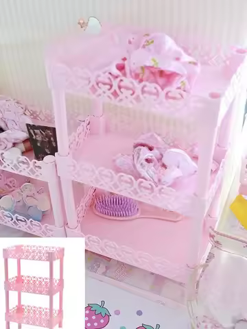 Pink 2 Tier 3 Tier Storage Shelf Handmade DIY Home Bedroom Study Room Desktop Storage Anime Figures