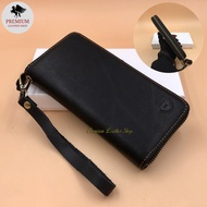 Rush Rider Clutch Long Zip Leather Wallet Genuine Cow Leather Purse Man