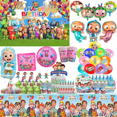 Cocomelon Balloon JJ Melon Watermelon Happy Birthday Banner Party Decoration Background Cake Topper 