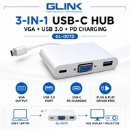 GLINK GL-007D 3-in-1 USB C Hub with VGA, USB 3.0 & PD Charging | Type C Adapter for Laptop Monitor P