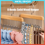 8 Hooks Hanger Solid Wood Stainless Steel Anti Slip Clothes Sling Belt Neck Tie Bag Hanging Hangers 