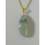 #J07 High Quality Natural Grade A Icy Jade Jadeite Piao Hua 18K Real Gold Pendant H25.5m (Free Neckl