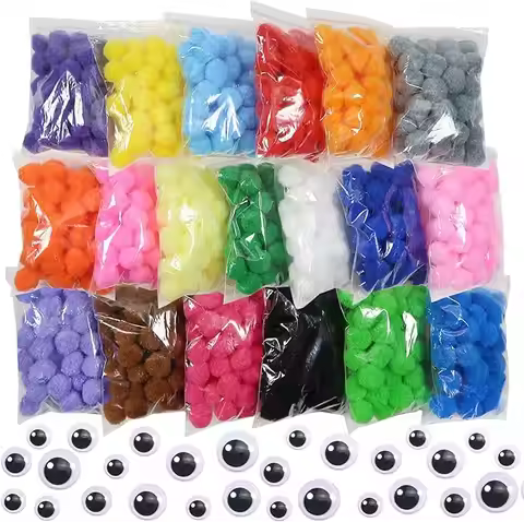 0.6 Inch Assorted Pom Poms Multi Color Fuzzy Pompoms Balls Art Supplies with Wiggle Eyes for DIY Cra