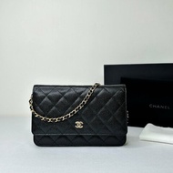 CHANEL 全新woc黑金荔枝皮鏈帶包