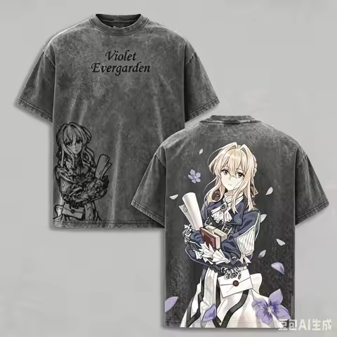 Violet Evergarden Washed T-shirt 2026 New Model personality Clothes shirt Vintage Loose Year round c