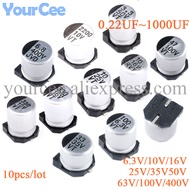 【Discount】 10pcs SMD Electrolytic Aluminum 6.3V 10V 16V 25V 35V 50V 63V 100V 400V 1UF 4.7UF 10UF 47U