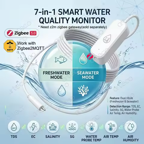 Zigbee Water Quality Meter Air Temperature Humidity Sensor with External Probe TDS Salt EC SG Temp T