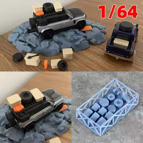 3D Resin 1/64 Off Road Equipment Oil Drum Spare Tire Shovel Auto Parts Off-Road Vehicle Car Model Di