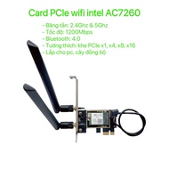 PCIe WiFi 5 Intel AC7260 Card with 2.4 & 5GHz band, integrated bluetooth for PC, sync tree. Automati