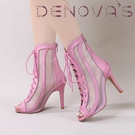 Denova รองเท้าส้นสูงแบบผูกเชือกสำหรับผู้หญิงรองเท้าส้นสูงถึงข้อเท้า Comfort ขนาด34-46รองเท้าเต้นรำ
