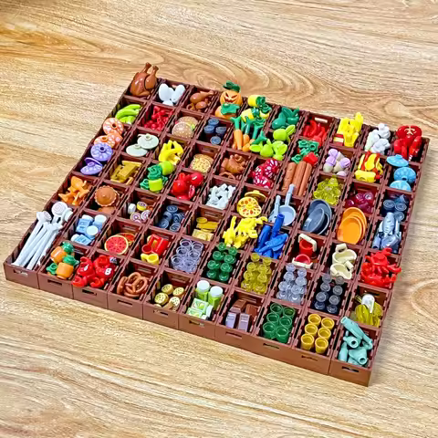 MOC Foods and Tools Building Blocks DIY Toys Seafood Meat Vegetables Fruit Dessert Goblet Dishes Sma