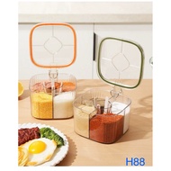 4 COMPARTMENT SPICE BOX WITH 4 SPOONS WITH CONVENIENT TIGHT RUBBER GASKET - KEEPS THE KITCHEN ALWAYS