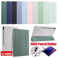 For Samsung Galaxy Tab S7 S8 S9 S7+ S8+ S9+ FE Plus 5G 11.0" 12.4" SM-T875 X700 X710 X510 T970 T730 X800 X810 X610 Tablet Flip PU Leather Case With Pen Holder Smart Soft Back Cover