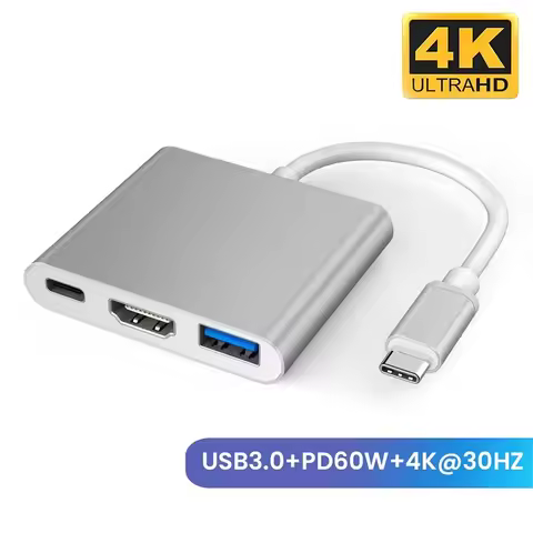 3 In 1 USB C to HDTV Hub USB C to HDMI-compatible Splitter HUB Type C to HDTV USB Docking Station Fo
