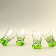 Shot Glasses Sake, Green, Set of 4, Hand-painted