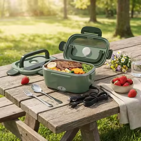 80W Electric Heated Lunch Box Portable Food Warmer Leakproof 2 Compartments Lunch Container with Car